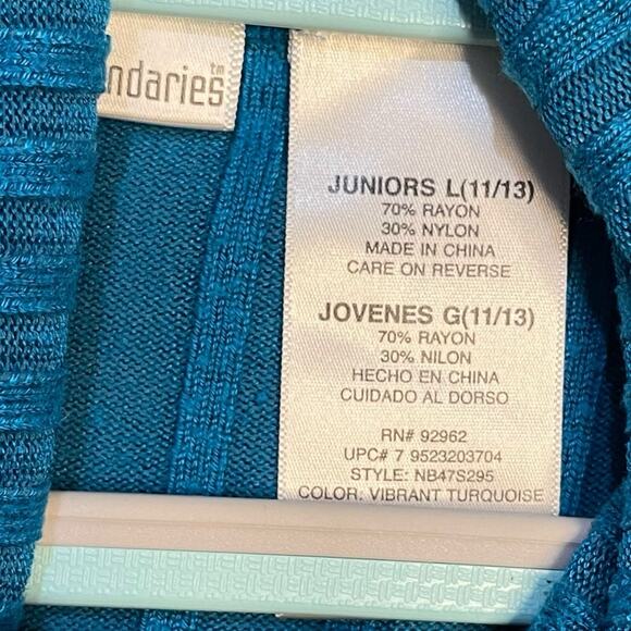 No Boundaries NOBO Turtleneck Sweater Womens Large Juniors Turquoise Blue Preppy - Picture 4 of 10